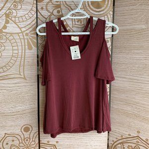 maroon cold shoulder top NWT